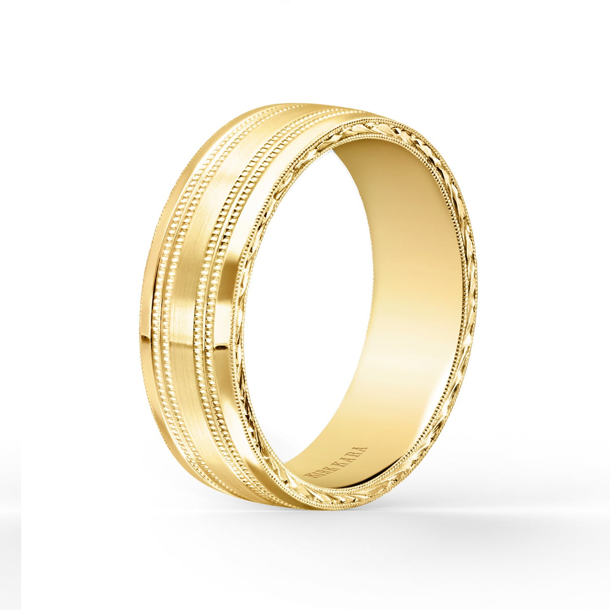 Double Milgrain Engraved Side Satin Wedding Band, 7mm