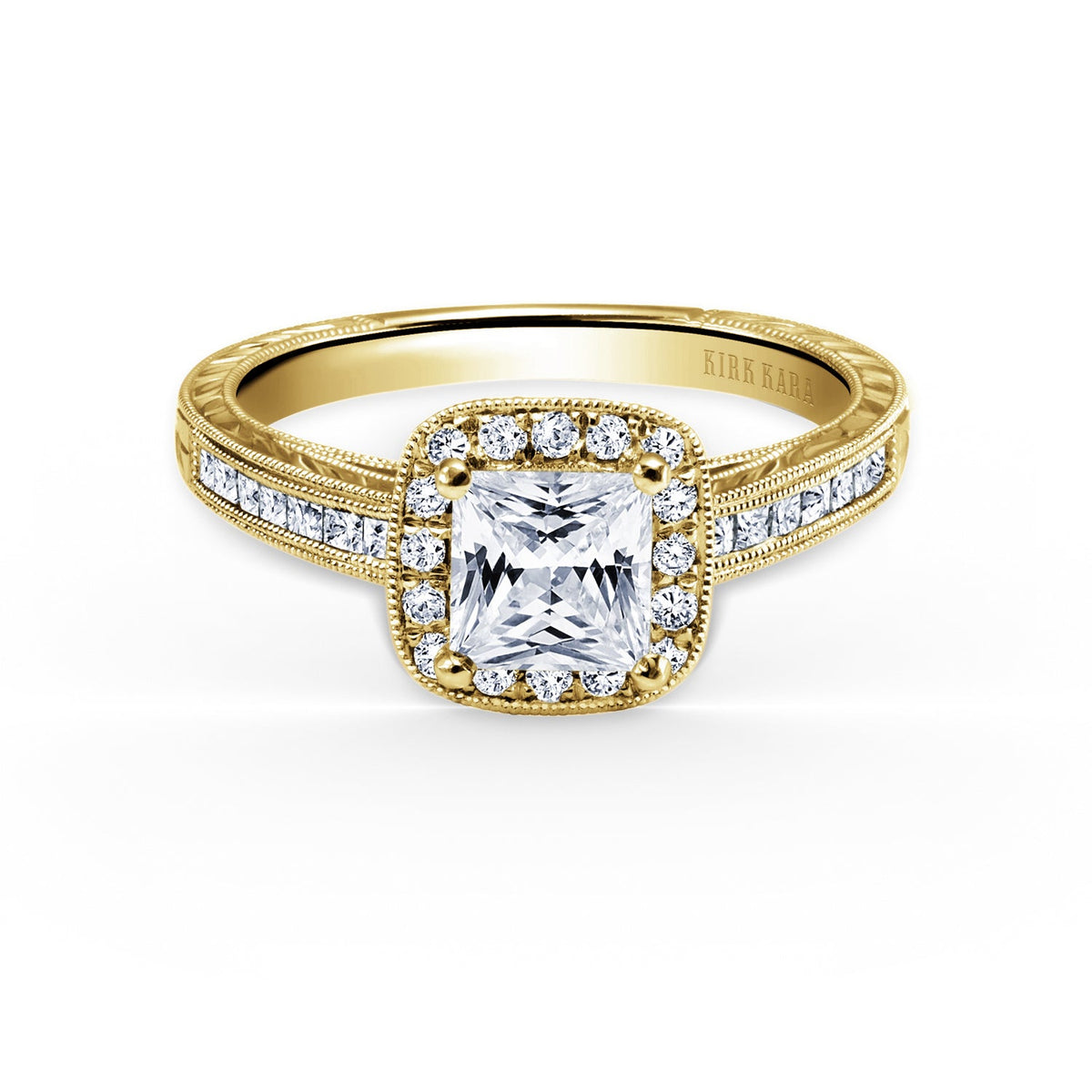 Channel Engraved Classic Diamond Halo Engagement Ring