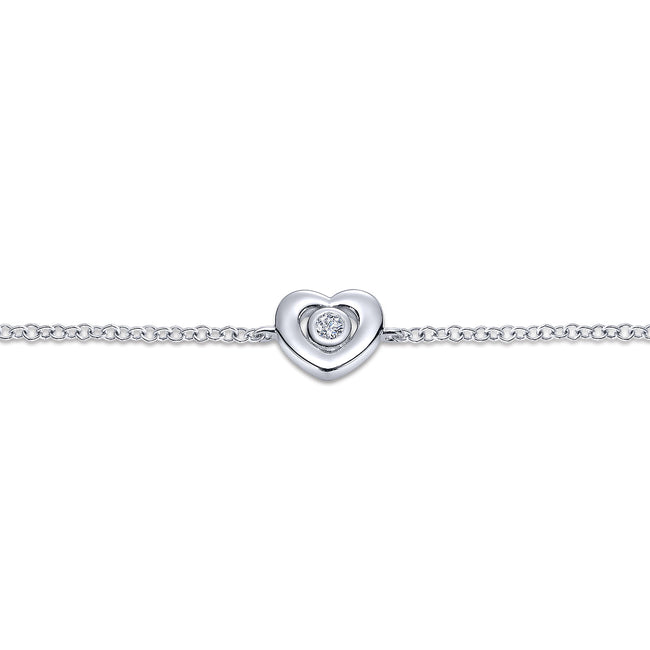 925 Sterling Silver White Sapphire Heart Chain Bracelet