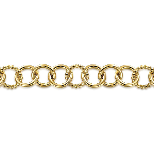 14K Yellow Gold Bujukan and Hollow Tube Link Chain Bracelet