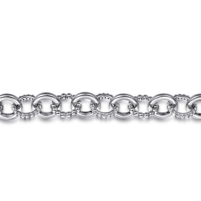 925 Sterling Silver White Sapphire Bujukan Link Chain Tennis Bracelet
