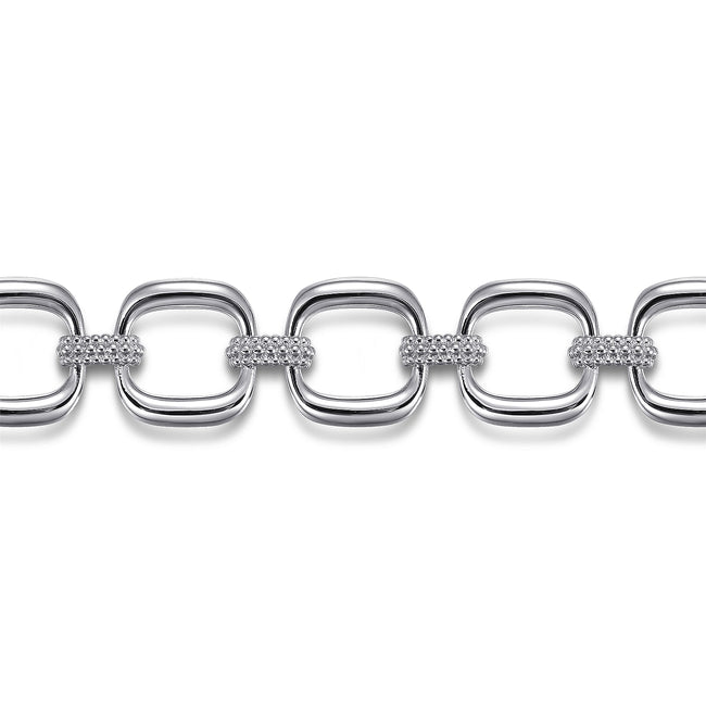 925 Sterling Silver Pavé Bujukan And Cushion Shape Link Chain Bracelet