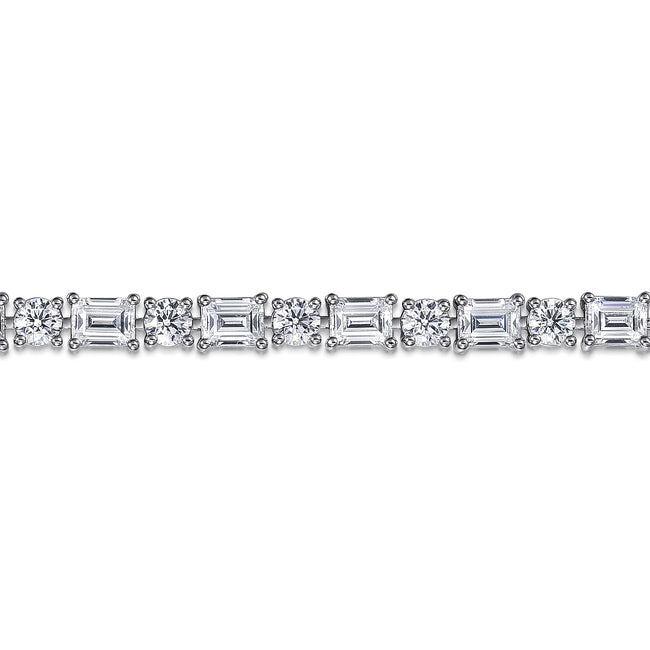 18K White Gold Emerald cut and Round Diamond Tennis Bracelet