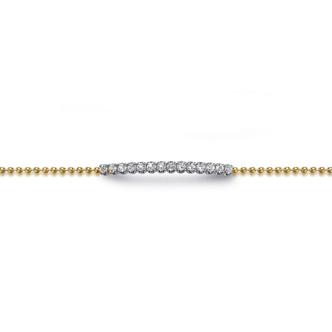 14K White and Yellow Gold White Sapphire Bar Bracelet