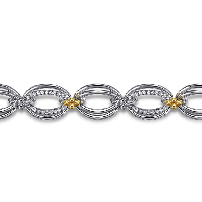 925 Sterling Silver and 14K Yellow Gold Bujukan White Sapphire Link Bracelet