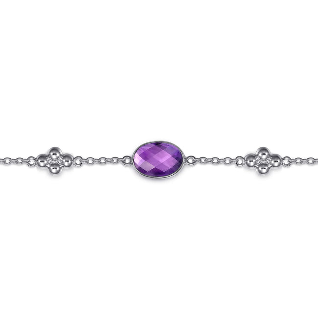 925 Sterling Silver Amethyst Station Bracelet