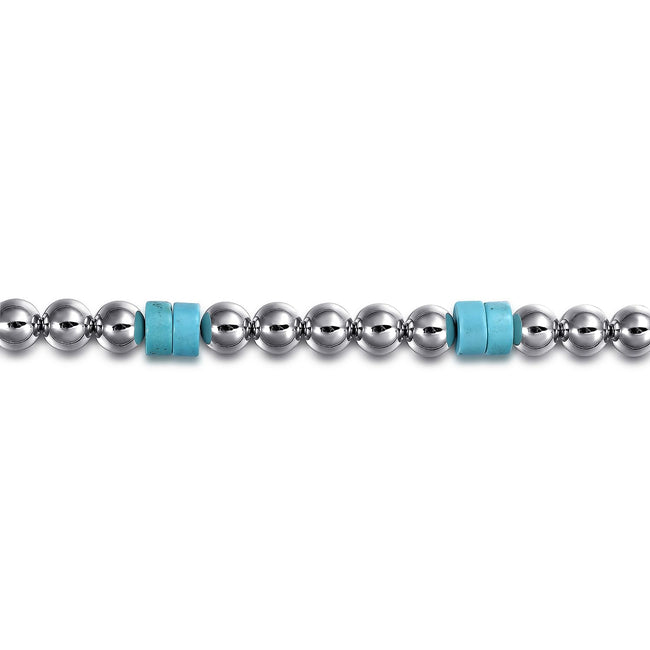 925 Sterling Silver 6mm ball and Turquoise Cylinder Beaded Bracelet