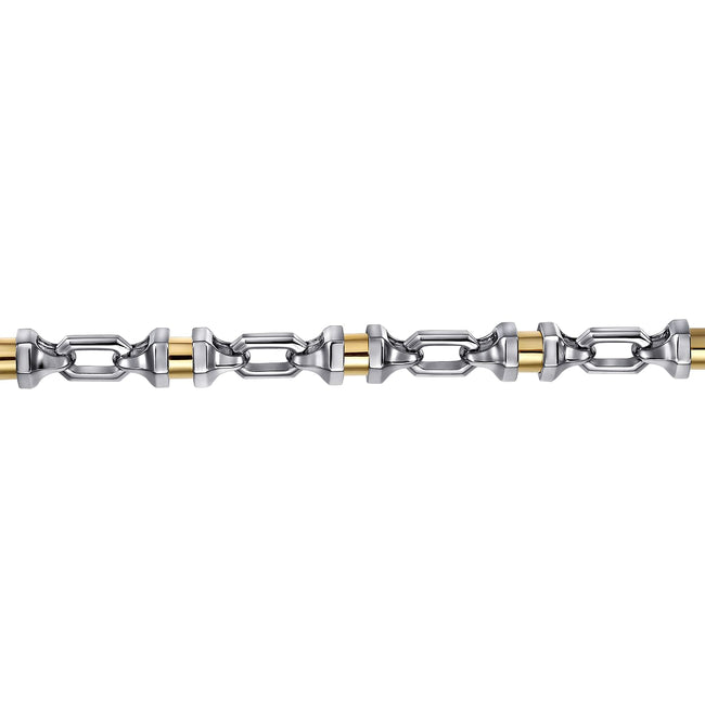 925 Sterling Silver and 14K Yellow Gold Cylinder Mens Bracelet