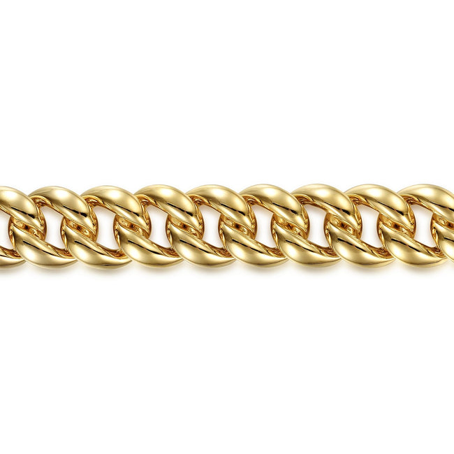 14K Yellow Gold 12mm Width Classic Plain Men's Cuban Bracelet