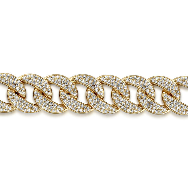 14K Yellow Gold 14mm Width Classic Diamond Men's Cuban Bracelet