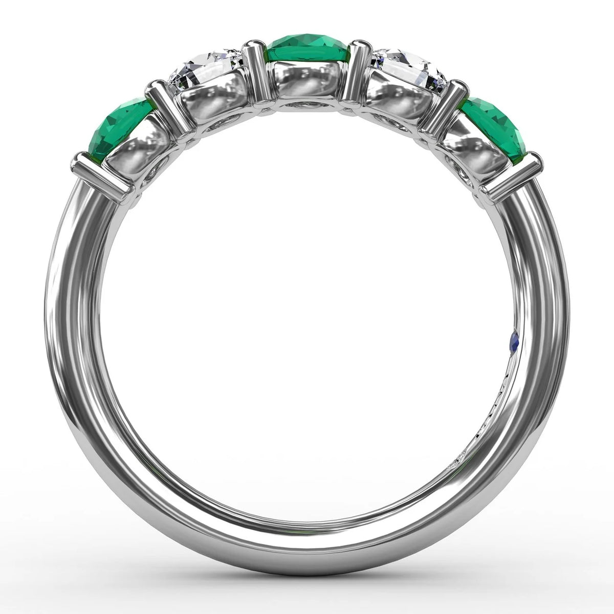 Chunky Emerald and Shared Prong Anniversary Band