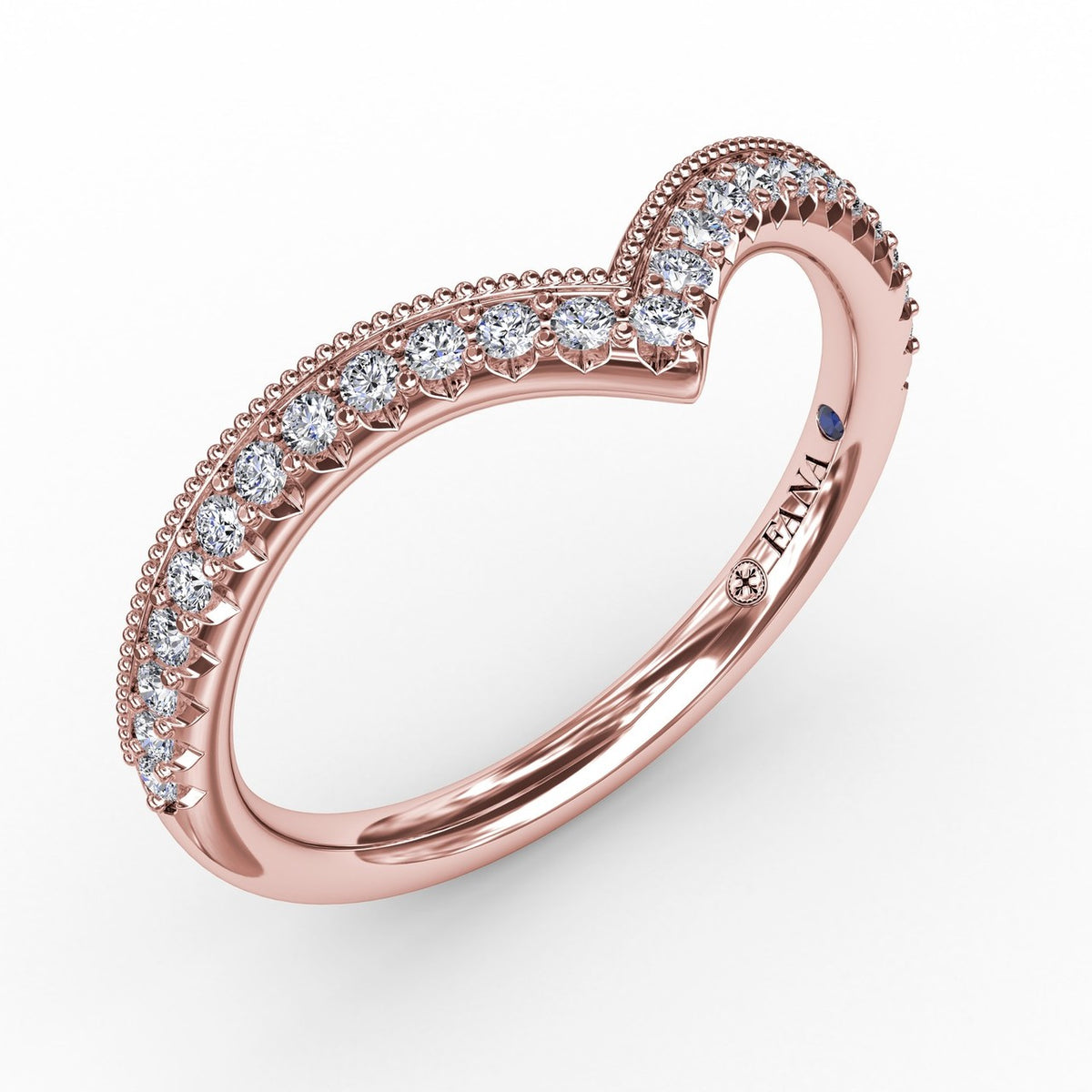 French Pave Chevron Diamond Band with Milgrain Edging