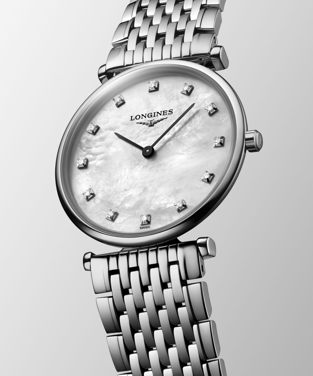 La Grande Classique De Longines 29.00 mm White mother-of-pearl Stainless steel L4512487C L4.512.4.87.C front and side view