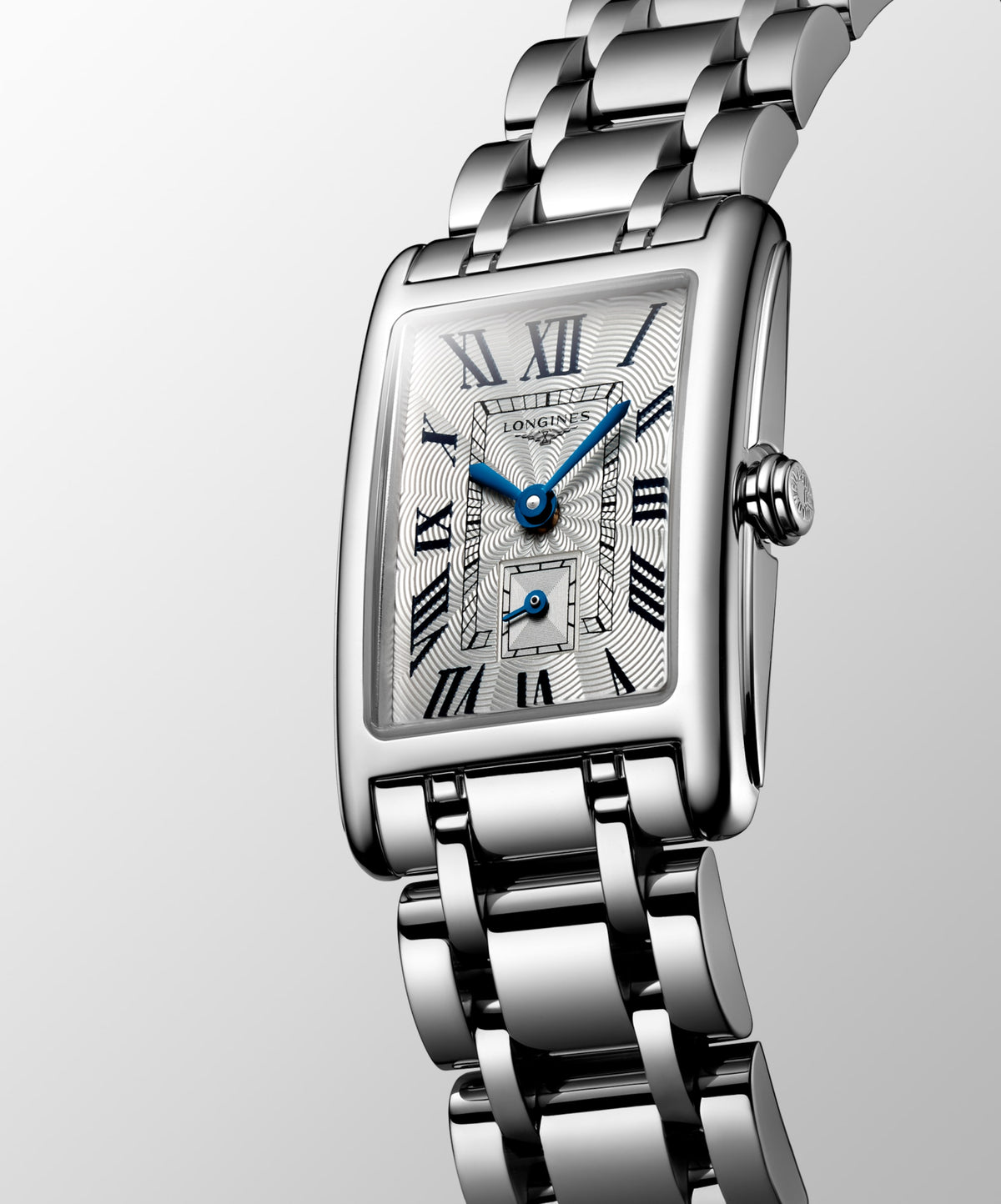 Longines Dolcevita 20.80 X 32.00 mm Silver "flinqué" Stainless steel L52554716 L5.255.4.71.6 front and side view