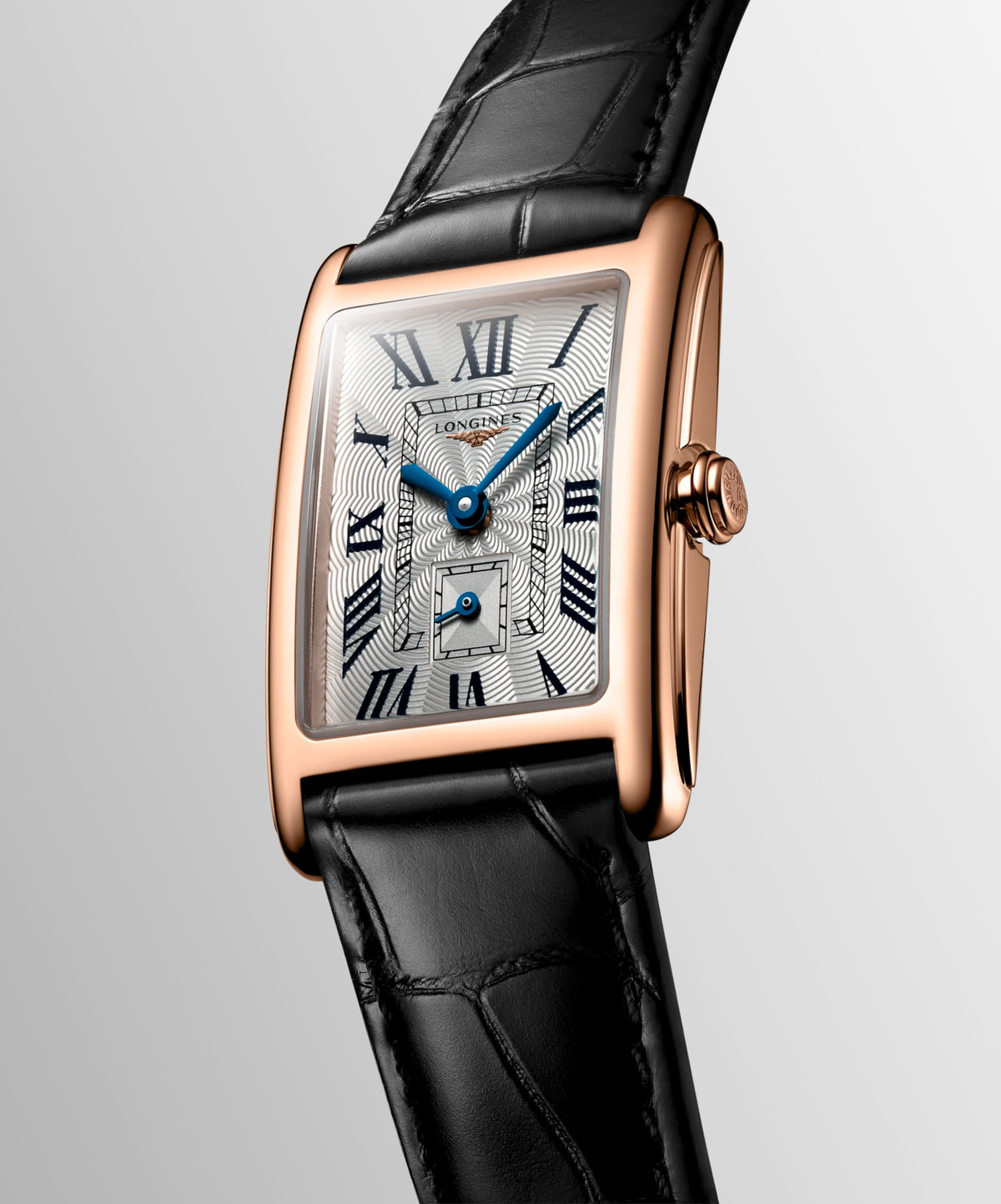 Longines Dolcevita 20.50 X 32.00 mm Silver "flinqué" Rose gold 18 carats L52558710 L5.255.8.71.0 front and side view