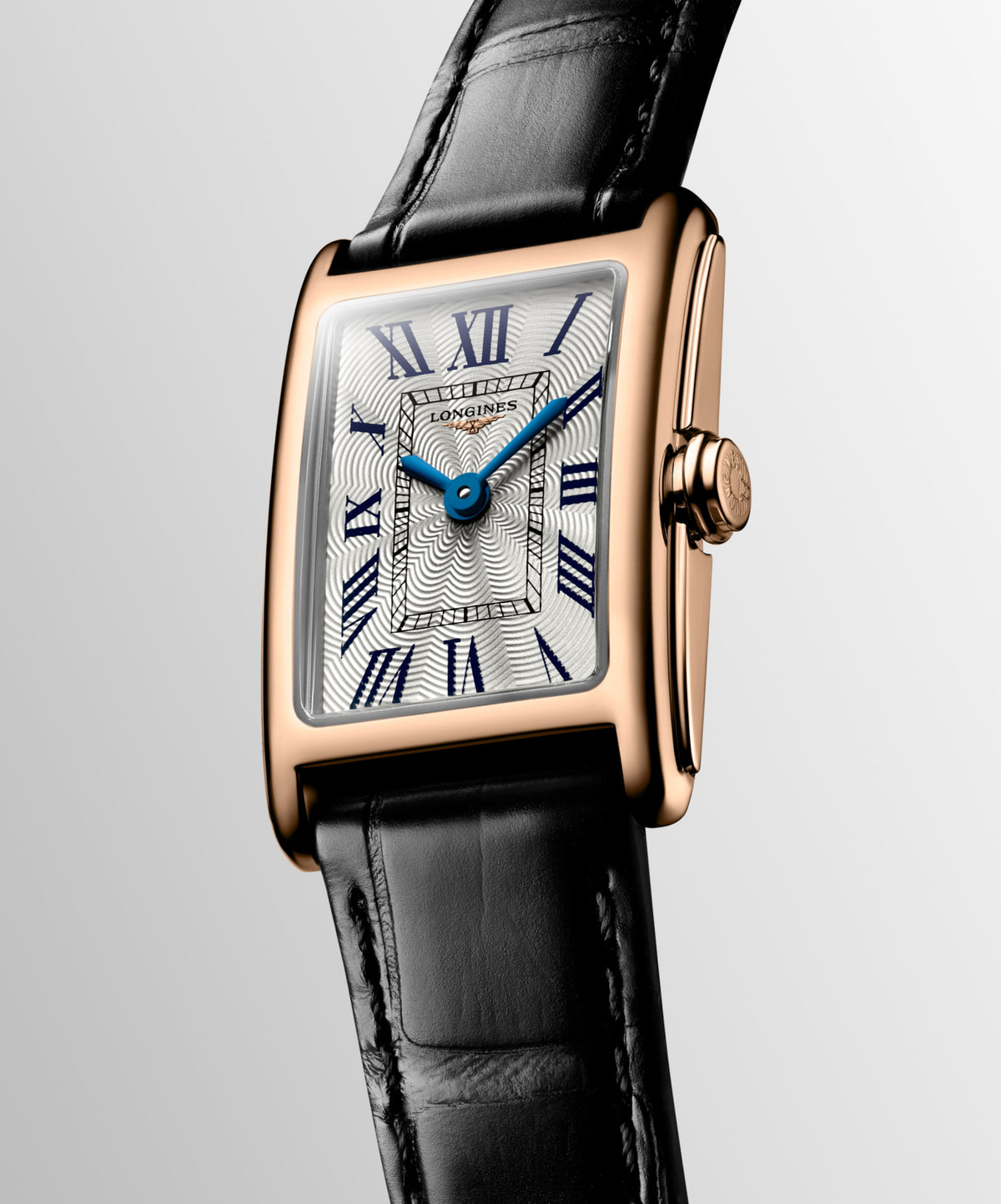Longines Dolcevita 17.70 X 27.00 mm Silver "flinqué" Rose gold 18 carats L52588710 L5.258.8.71.0 front and side view