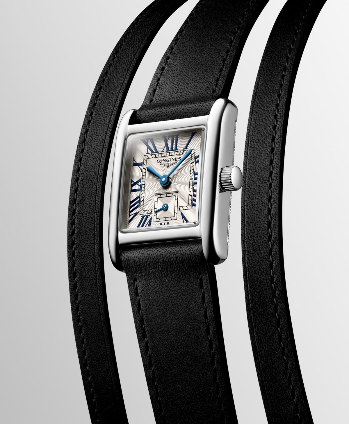 Longines Mini Dolcevita 21.50 X 29.00 mm Silver "flinqué" Stainless steel L52004710 L5.200.4.71.0 front and side view