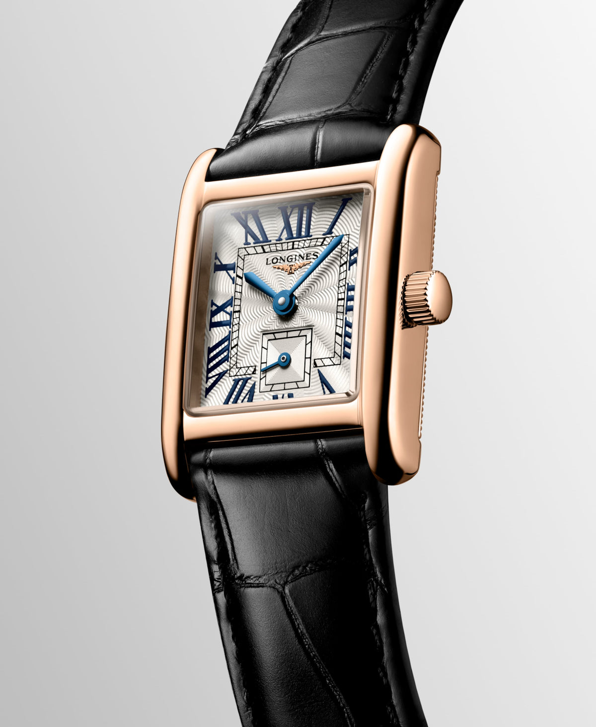 Longines Mini Dolcevita 21.50 X 29.00 mm Silver "flinqué" Rose gold 18 carats L52008710 L5.200.8.71.0 front and side view
