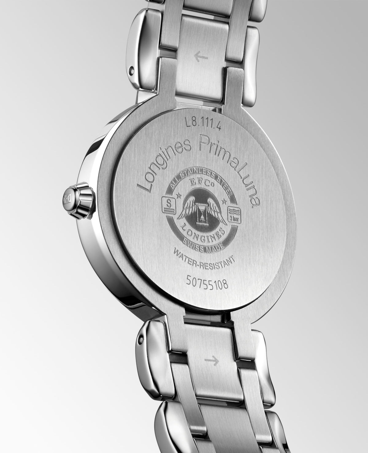 Longines Primaluna 26.50 mm Opaline Ivory Stainless steel L81114716 L8.111.4.71.6 front and side view