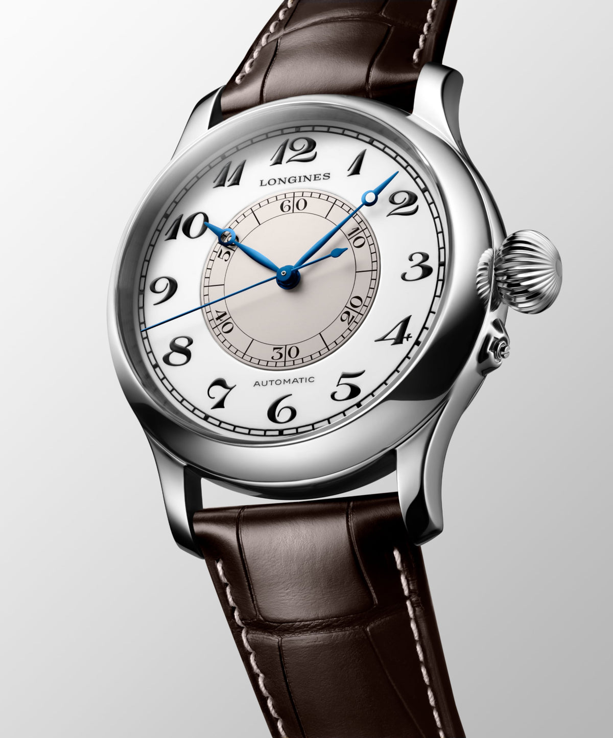 Longines Weems Second-Setting Watch 47.50 mm White lacquered polished Stainless steel L27134130 L2.713.4.13.0 front and side view