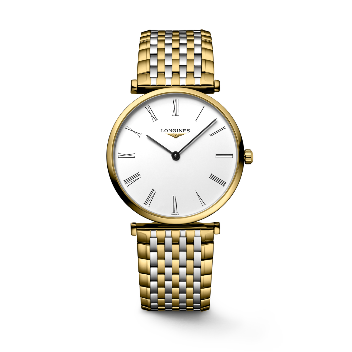 La Grande Classique De Longines 36.00 mm White Stainless steel and yellow PVD coating L4755211D L4.755.2.11.D front view