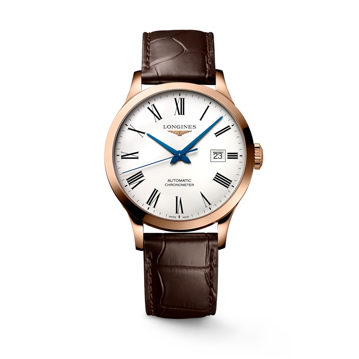 Record 38.50 mm White matt Rose gold 18 carats L28208112 L2.820.8.11.2 front view