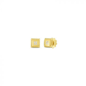 ROBERTO COIN 18K PALAZZO DUCALE SATIN STUD EARRINGS WHITE DIAMOND ACCENT - 18K YELLOW GOLD