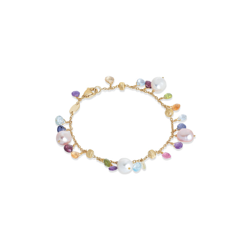 Marco Bicego Paradise Collection 18K Yellow Gold Mixed Gemstone and Pearl Single Strand Bracelet