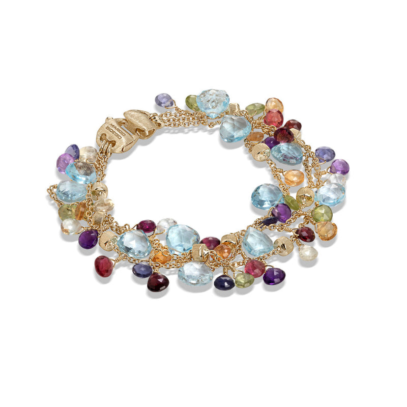 Marco Bicego Paradise Collection 18K Yellow Gold Blue Topaz and Mixed Gemstone Triple Strand Bracelet