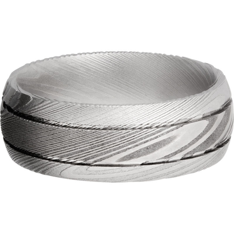 Lashbrook Black & White Damascus Steel 8mm Men's Wedding Band