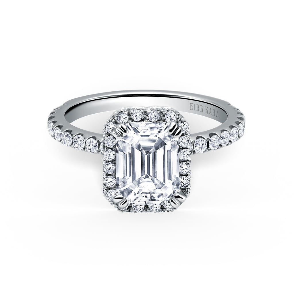 Kirk Kara CARMELLA halo Engagement Rings 18k Gold White 54DR .32 20DR .35 DIAMOND BASKET HALO RING