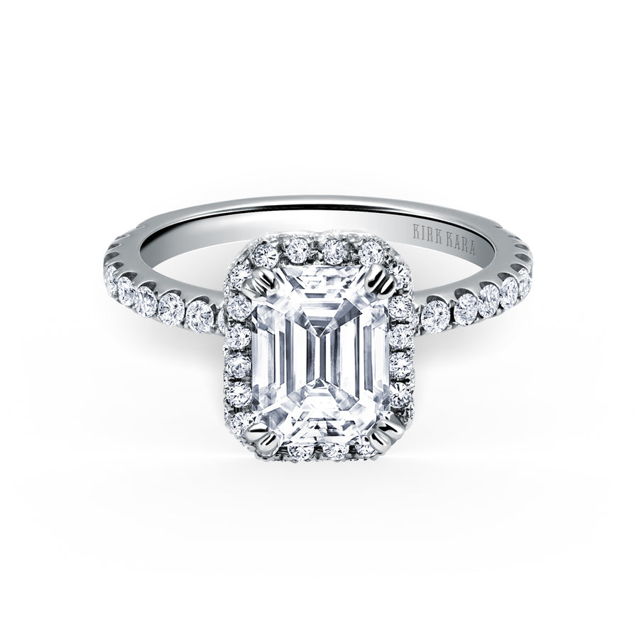 Kirk Kara CARMELLA halo Engagement Rings 18k Gold White 54DR .32 20DR .35 DIAMOND BASKET HALO RING