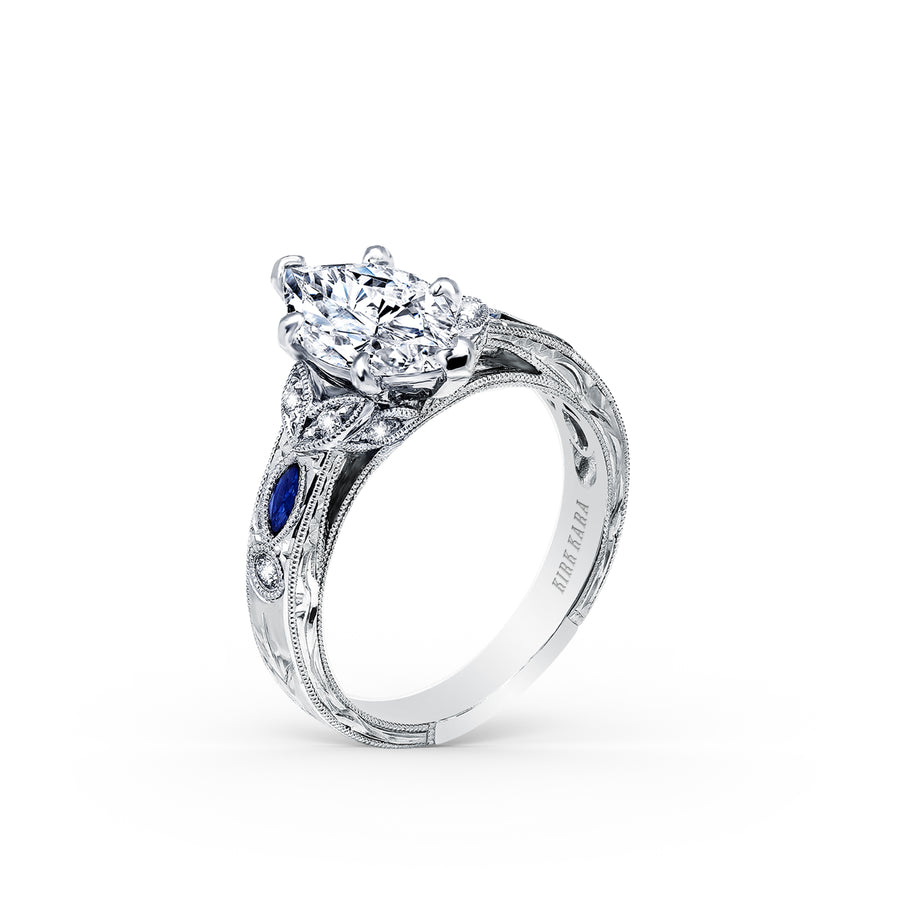 Kirk Kara DAHLIA Diamond Engagement Rings 18k Gold White 10DR .12 2 MARQ BLUE SAPP RING
