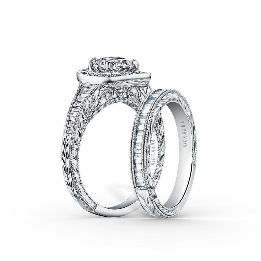 Kirk Kara CARMELLA halo Engagement Rings 18k Gold White 22DR .16 16DB .40 CHANNEL HALO RING