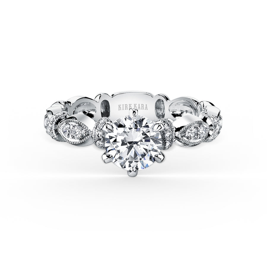 Kirk Kara DAHLIA Diamond Engagement Rings 18k Gold White 28DR 0.23 DIAMOND MILGRAIN PEG HEAD RING