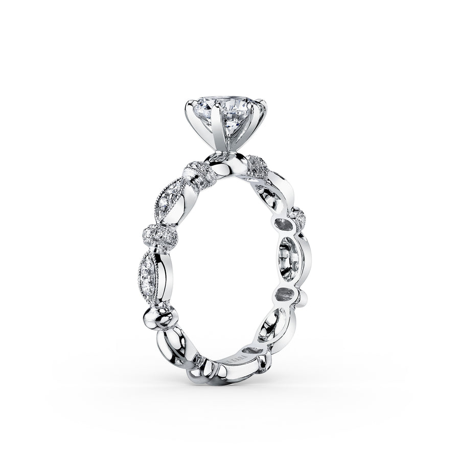 Kirk Kara DAHLIA Diamond Engagement Rings 18k Gold White 28DR 0.23 DIAMOND MILGRAIN PEG HEAD RING