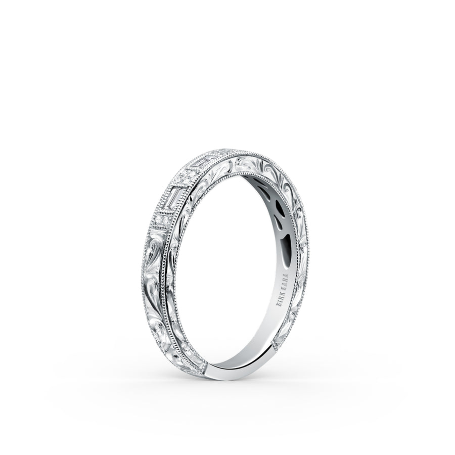 Kirk Kara CHARLOTTE Diamond Wedding Bands 18k Gold White 4DB 0.17 16DR 0.03 HAND ENGRAVED WEDDING BAND