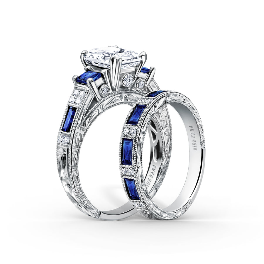 Kirk Kara CHARLOTTE 3 Stone Engagement Rings 18k Gold White 16DR .09 2DR .02 2SB 2SE 3-STONE RING