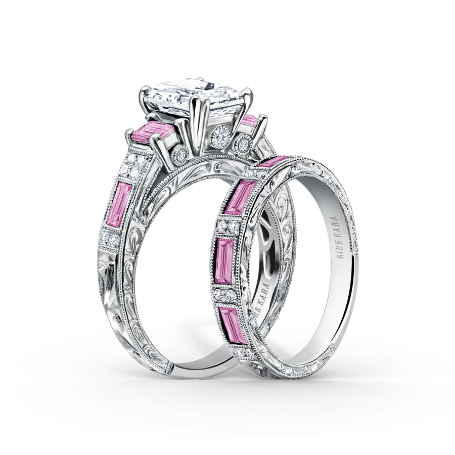 Kirk Kara CHARLOTTE 3 Stone Engagement Rings 18k Gold White 16DR .09 2DR .02 2PSB 2PSE 3-STONE RING