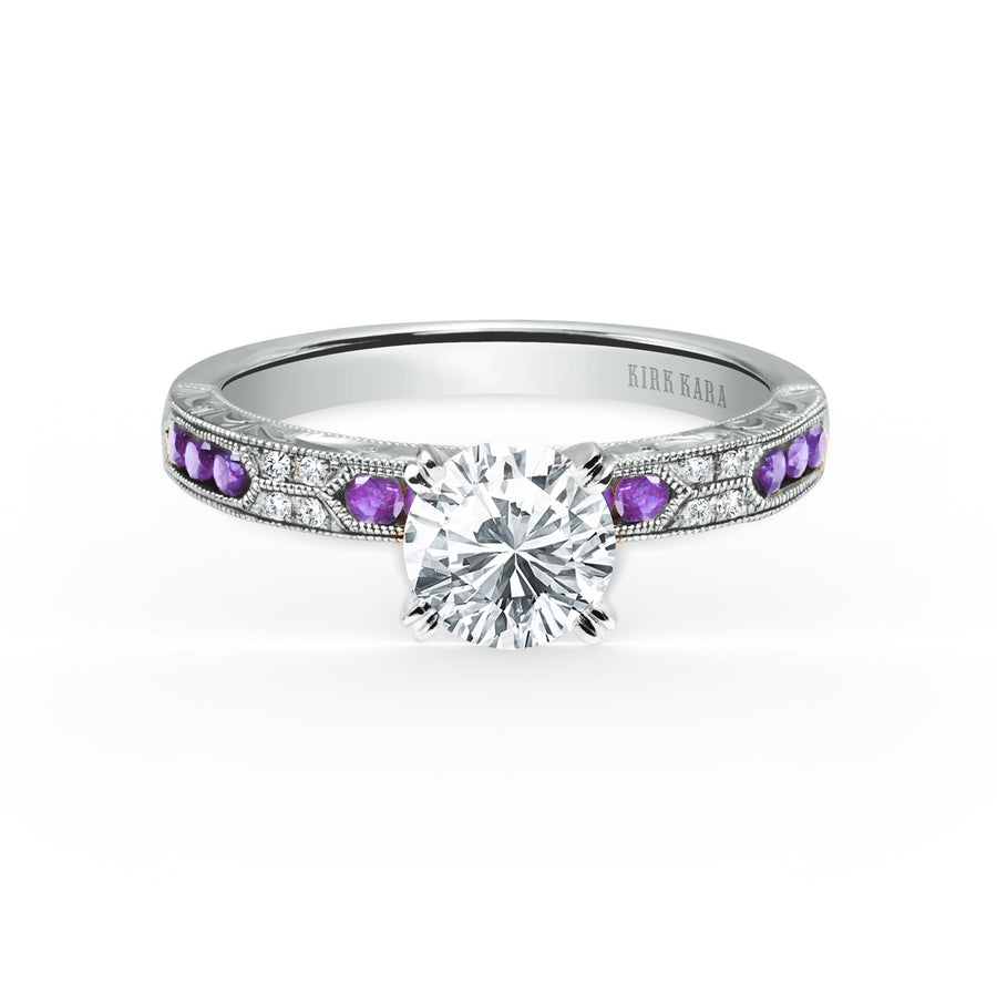 Kirk Kara CHARLOTTE Diamond Engagement Rings 18k Gold White 8DR .03 10 AMETH ROUNDS CHANNEL RING