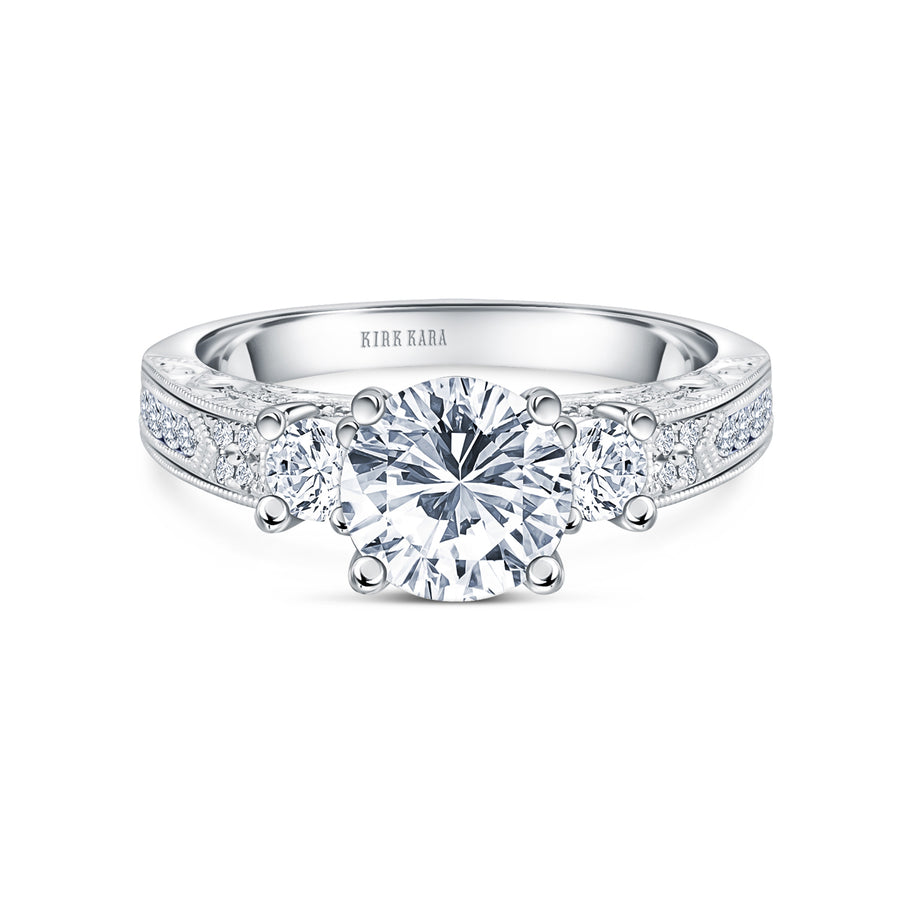 Kirk Kara CHARLOTTE 3 Stone Engagement Rings 18k Gold White 20DR 0.28 2DR .32 3-STONE CHANNEL RING