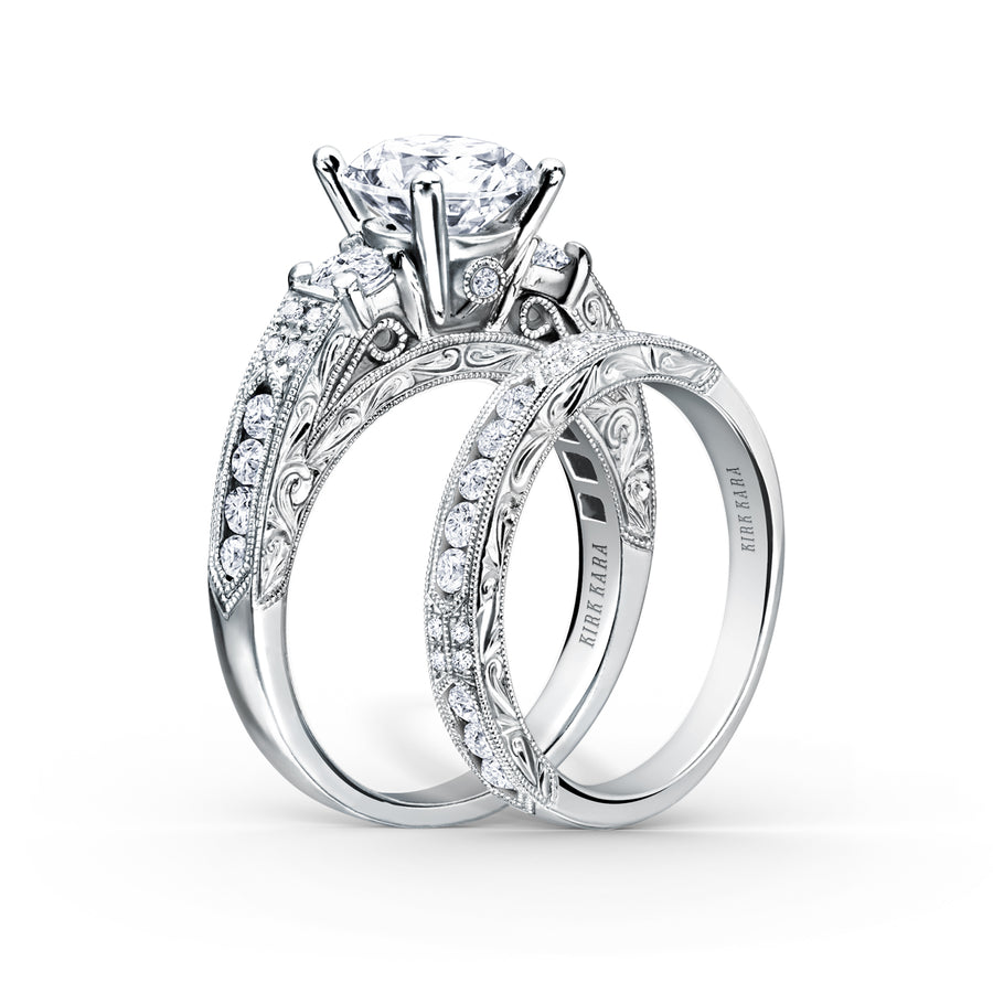 Kirk Kara CHARLOTTE 3 Stone Engagement Rings 18k Gold White 20DR 0.28 2DR .32 3-STONE CHANNEL RING