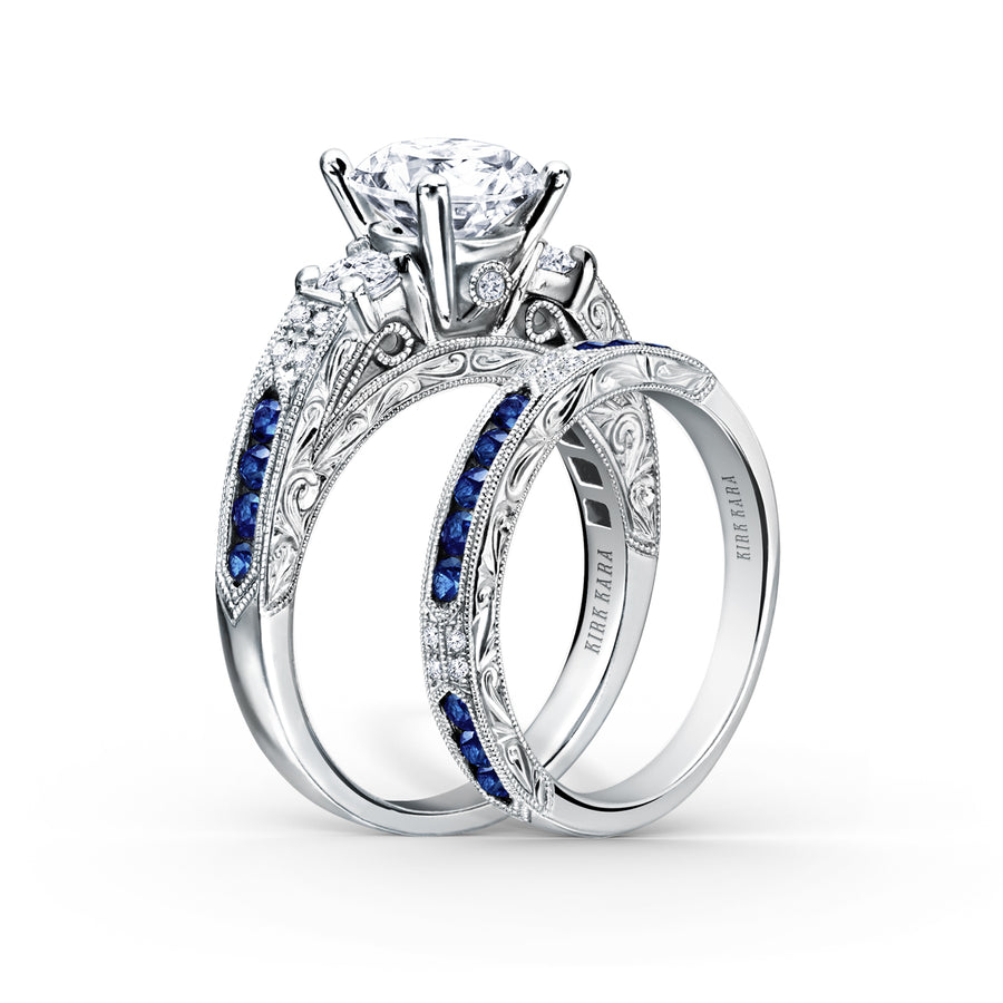 Kirk Kara CHARLOTTE 3 Stone Engagement Rings 18k Gold White 12DR 0.37 8 BLUE SAPP 3-STONE CHANNEL RING