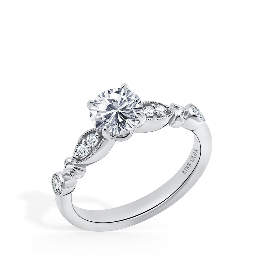 Kirk Kara DAHLIA floral Engagement Rings 18k Gold White 6DR 0.14  FLORAL RING