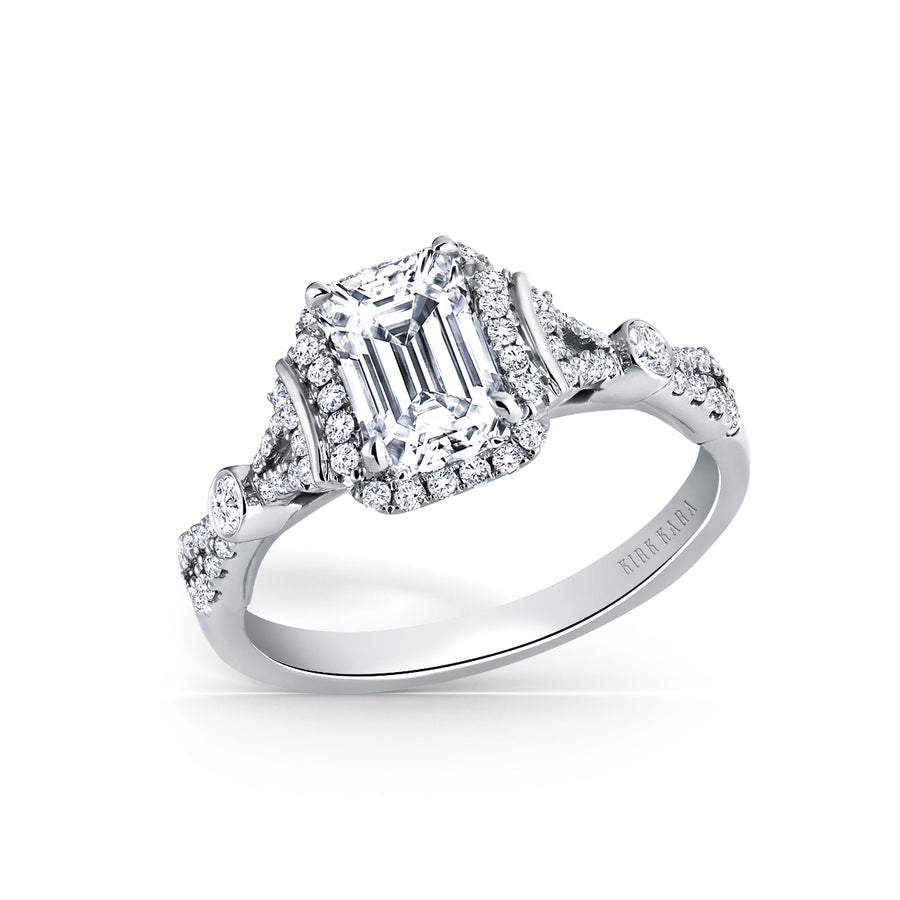 Kirk Kara LORI halo Engagement Rings 18k Gold White 64DR 0.27 BEZEL ACCENT HALO RING