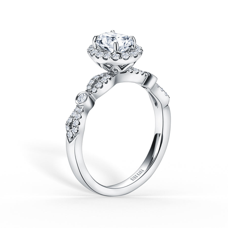 Kirk Kara LORI halo Engagement Rings 18k Gold White 52DR 0.34 BEZEL ACCENT HALO RING