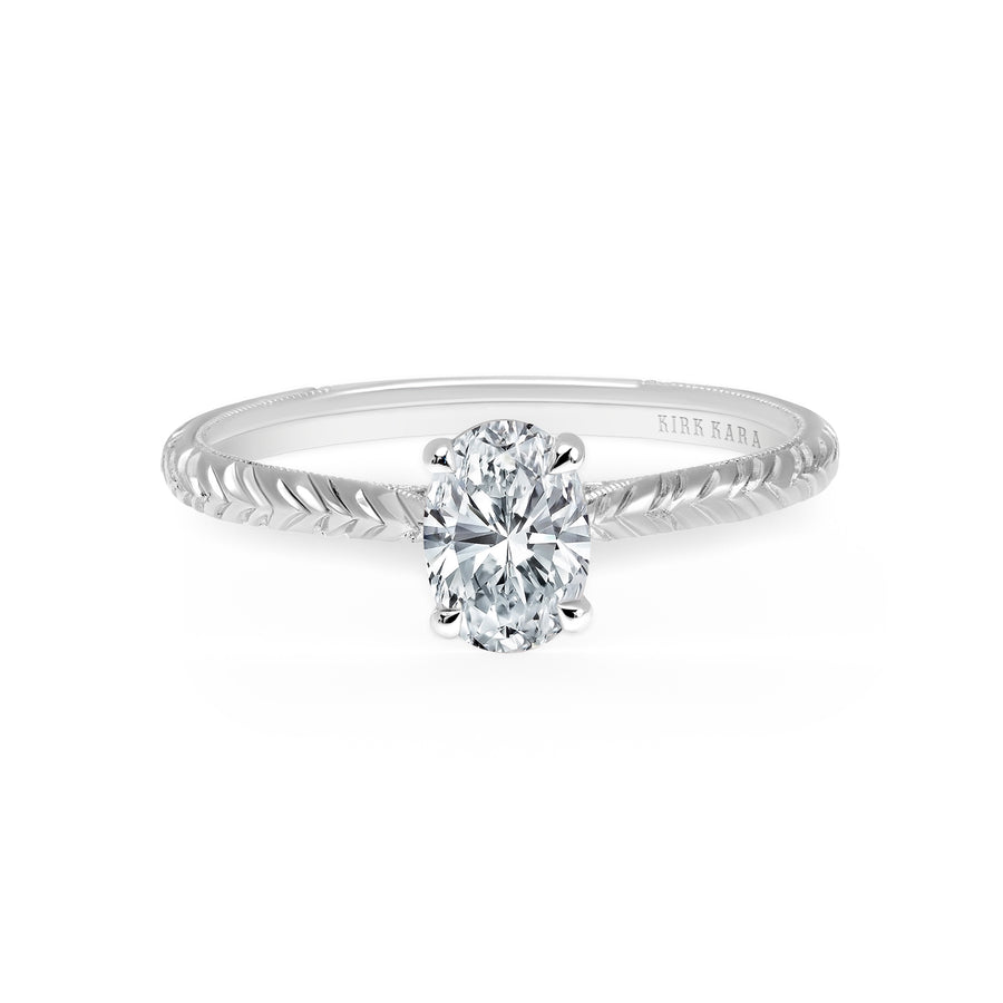 Kirk Kara STELLA Diamond Engagement Rings 18k Gold White 2DR .01CT WHEAT HAND ENGRAVE PEG HEAD RING
