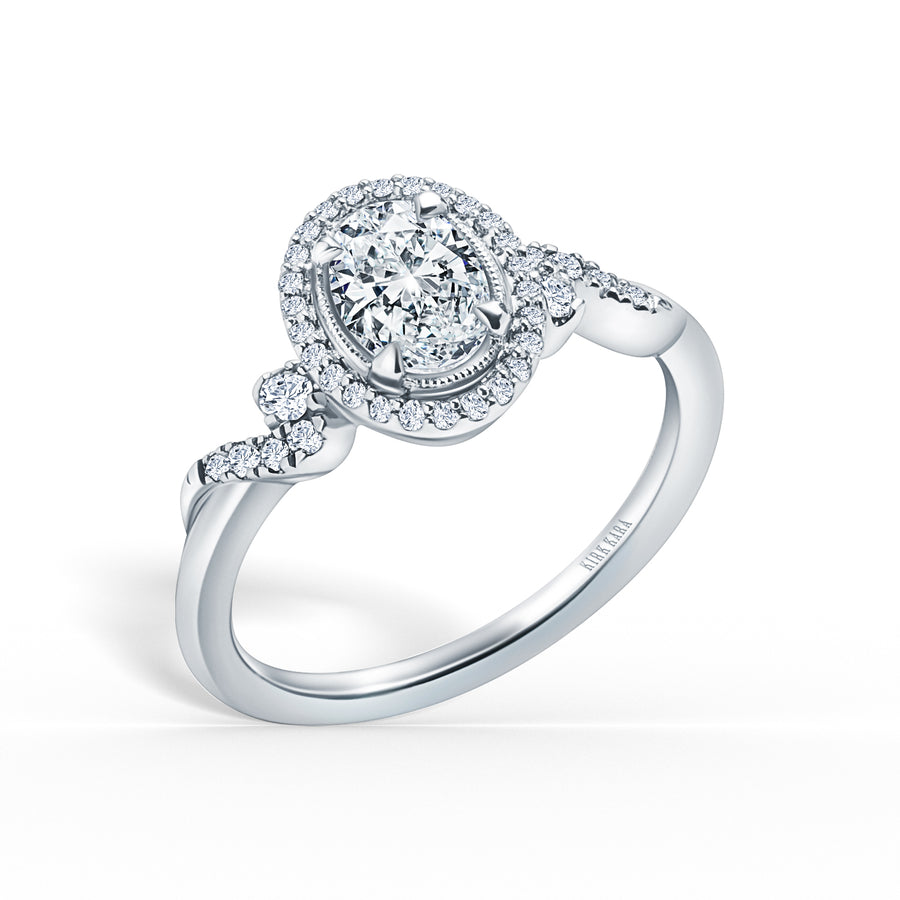 Kirk Kara ANGELIQUE halo Engagement Rings 18k Gold White 36DR 0.21CT PAVE HALO RING