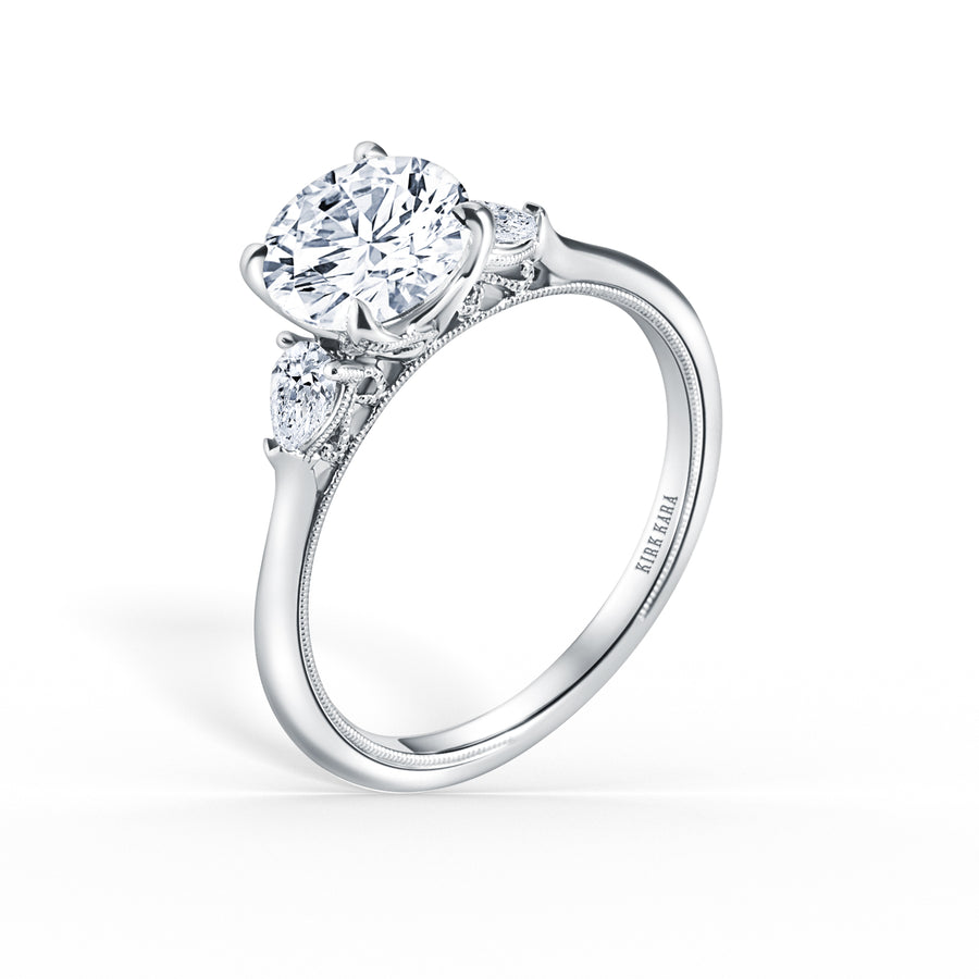 Kirk Kara STELLA 3 Stone Engagement Rings 18k Gold White 2 DIA PEARS 0.18CT 3-STONE RING