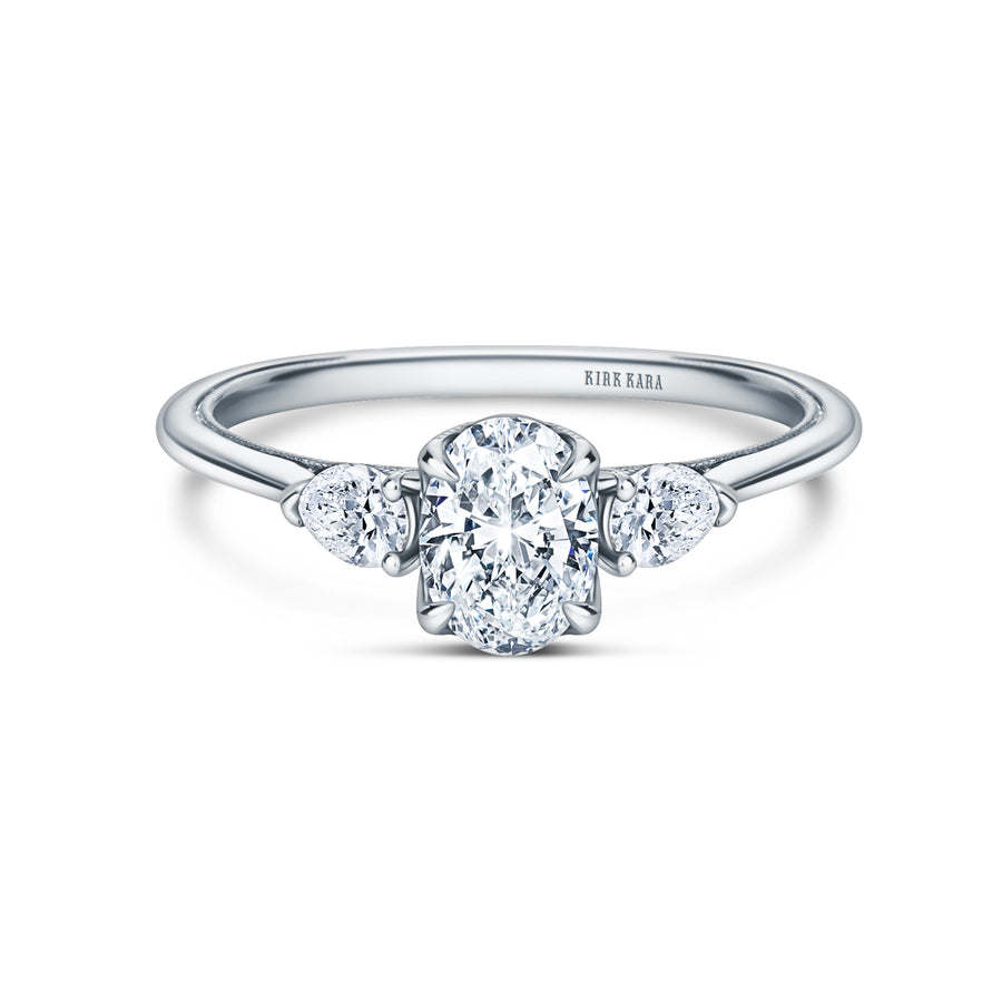 Kirk Kara STELLA 3 Stone Engagement Rings 18k Gold White 2 DIA PEARS 0.18CT 3-STONE RING